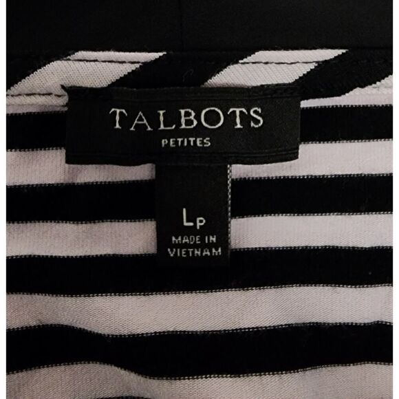 Talbots Womens Top Black White Stripe Knit 3/4 Sleeve Blouse Size PL - Picture 4 of 7